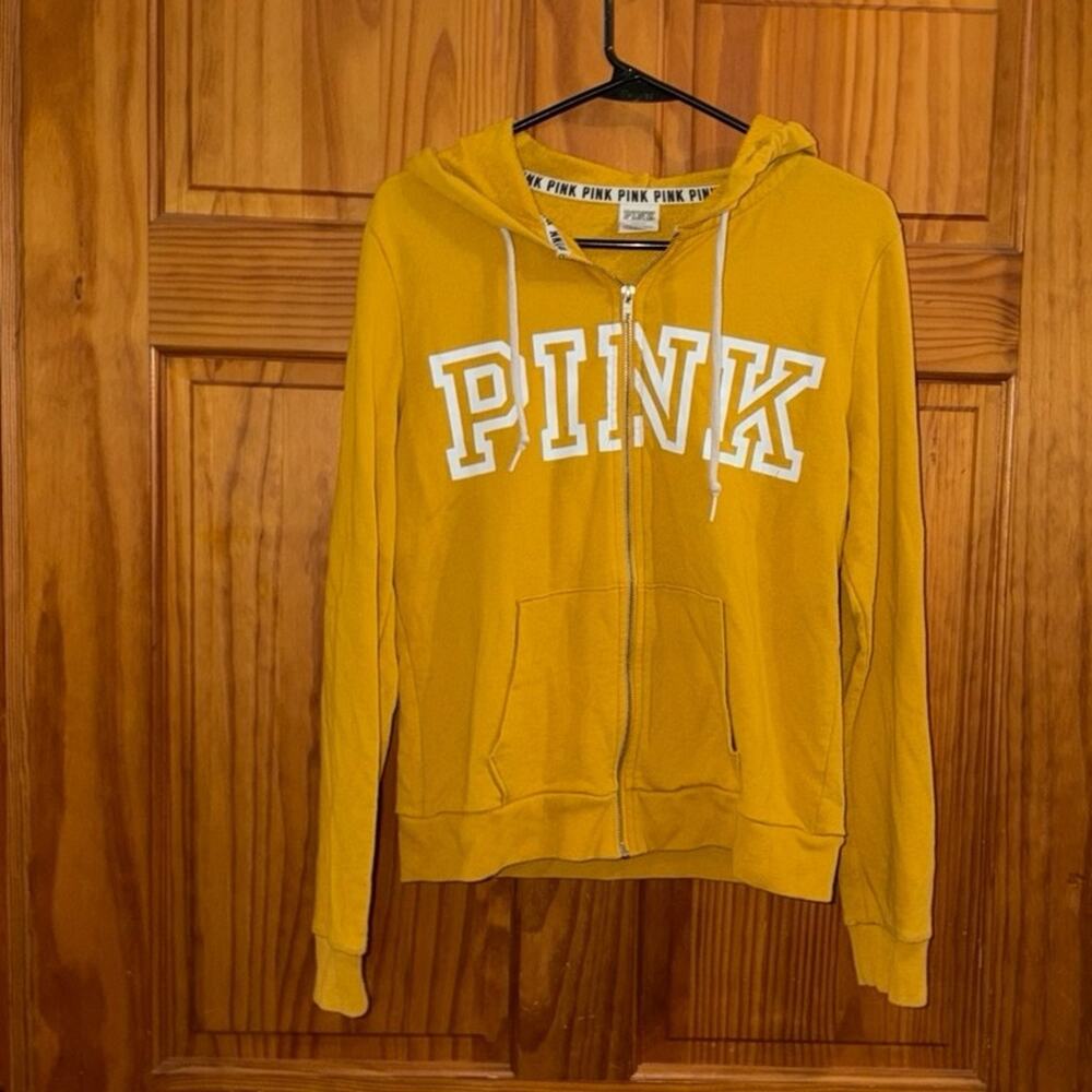 Vintage Victoria Secret Mustard Yellow logo Zip-up Sweater Size M
